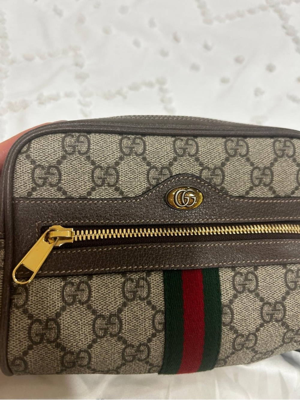 Gucci Monogram Canvas belt bag with Brown Leather Trim and Gold Hardware - Picture 3 of 7
